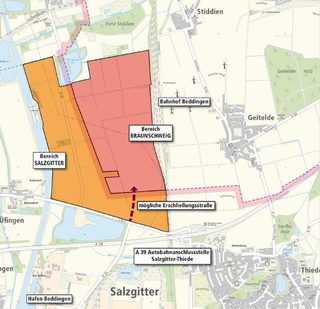 Entwurf des möglichen interkommunalen Gewerbegebiets Salzgitter / Braunschweig.