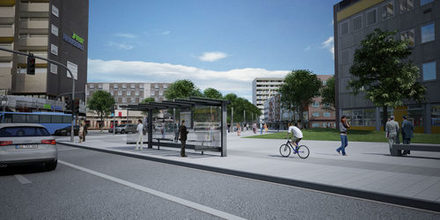 Die Bushaltestelle in der Joachim-Campe-Straße wird nach Ende der Bauarbeiten verlegt.