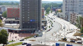 Blick von oben auf die Albert-Schweitzer-Straße.