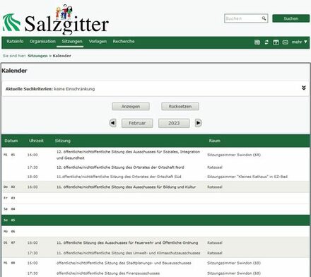 Sitzungskalender im Bürgerinformationssystem.