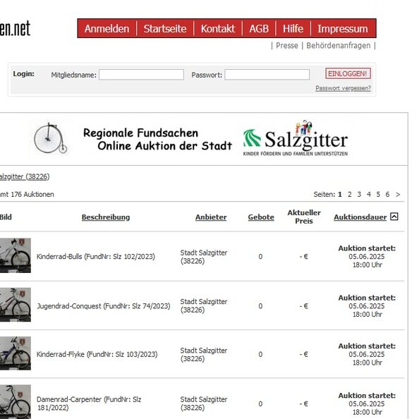 Bildschirmdruck sonderauktionen.net.