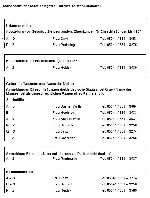 Kontaktübersicht